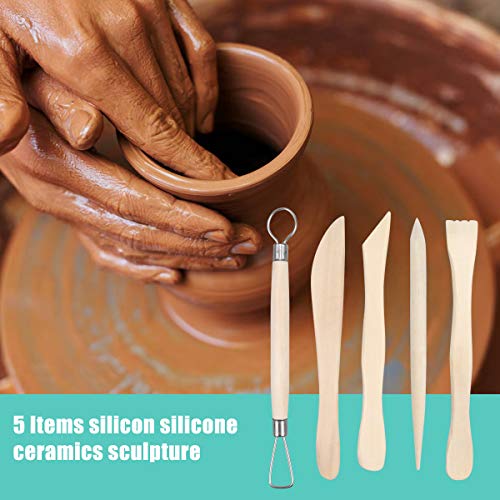 Kissral Pottery Sculpting Tools Set, 5Pcs Wooden Clay Modelling Tools, Pottery Clay Sculpture Tools for Ceramic Shaping, Modeling, Smoothing