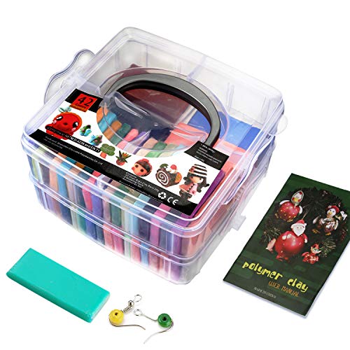 SCHOONE Polymer Clay Set - 42 Colors Modeling Clay Soft and Nontoxic DIY Oven Bake Clay Kit with Modeling Tools and Storage Box, Birthday for Kids (Multicolor)