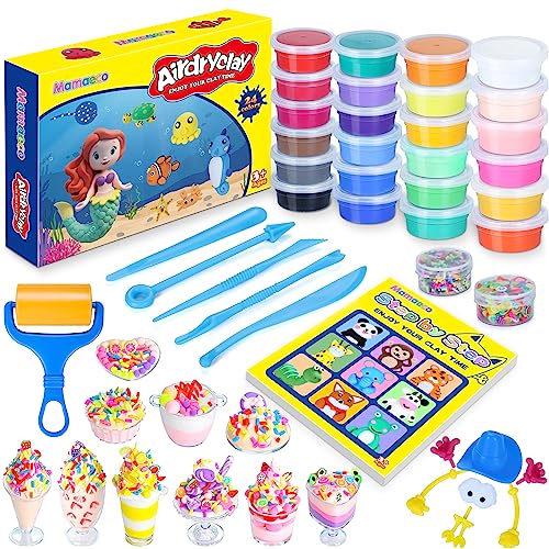 Air Dry Clay 24 Colors Modeling Clay for Kids with 6 Clay Tools & 80 Pages Details Project Booklet Soft & Ultra Light Air Dry Clay Kits Best Gift for Kids Boys Girls 3+ Years Old (24)