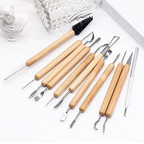 BDHI 11pcs Clay Sculpting Tools Polymer Clay Tools for Adults Wooden Pottery Carving Tool Pottery Sculpting Tools for Shapers and Modeling Embossing Art DIY Pottery Tools for Adults(Y39-11)