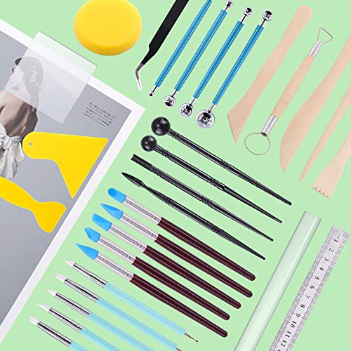 Swpeet 30Pcs Silicone Clay Sculpting Tool, Modeling Dotting Tool & Pottery Craft Ball Stylus Tool,Dotting Pottery Toolsfor Pottery Modeling, Smoothing Clay, Ceramics