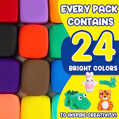 Air Dry Clay 24 Colors Modeling Clay for Kids with 6 Clay Tools & 80 Pages Details Project Booklet Soft & Ultra Light Air Dry Clay Kits Best Gift for Kids Boys Girls 3+ Years Old (24)