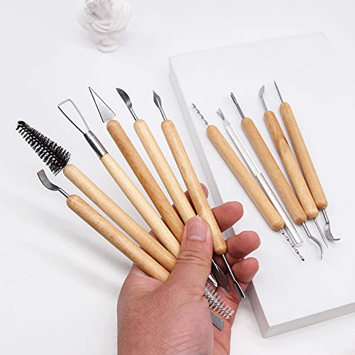 BDHI 11pcs Clay Sculpting Tools Polymer Clay Tools for Adults Wooden Pottery Carving Tool Pottery Sculpting Tools for Shapers and Modeling Embossing Art DIY Pottery Tools for Adults(Y39-11)
