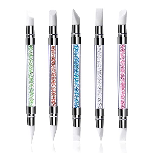 Qufiiry 5Pcs Silicone Nail Art Brush, Dual Head Manicure Carving Pen, Nail Art DIY Decoration Tool Nail Polish Brush Dotting Salon Tool Set