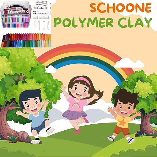 SCHOONE Polymer Clay Set - 42 Colors Modeling Clay Soft and Nontoxic DIY Oven Bake Clay Kit with Modeling Tools and Storage Box, Birthday for Kids (Multicolor)
