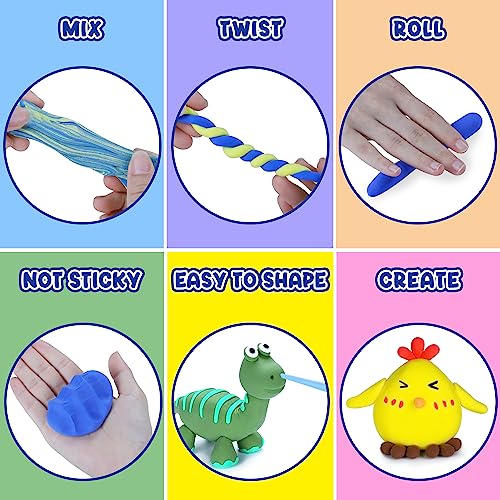 Air Dry Clay 24 Colors Modeling Clay for Kids with 6 Clay Tools & 80 Pages Details Project Booklet Soft & Ultra Light Air Dry Clay Kits Best Gift for Kids Boys Girls 3+ Years Old (24)