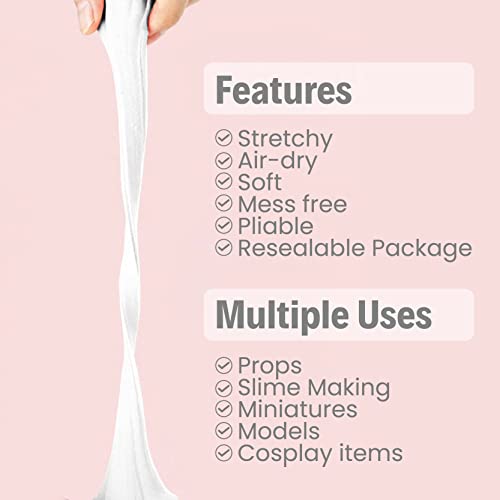BOHS White Modeling Foam Clay- Air Dry, Squishy,Pliable - Molding Clay for Adult Arts & Crafts Project,Fake Bake,Cosplay,Slime Supplies,1.1Lbs/500G