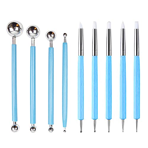 DY.2ten Clay Sculpting Tool Set, 9Pcs of 18 Kinds Double-end Art Dotting Tool Modeling Ball Tools Silicone Carving Pen Brushs Professional Nail Pen for Pottery Ceramic Shaping Painting DIY
