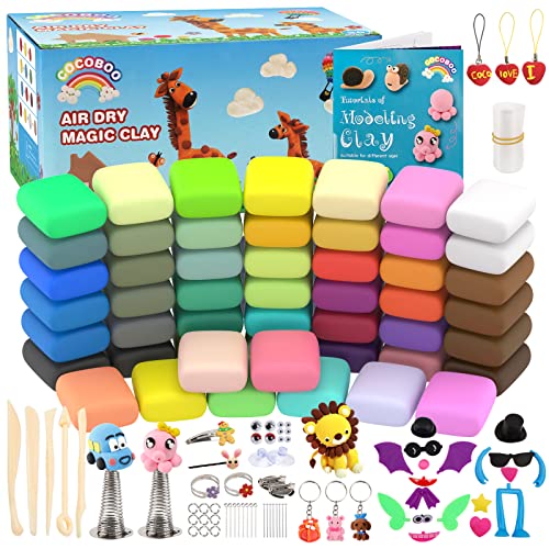 COCOBOO Air Dry Clay Kit, 50 Colors Ultra Light Modeling Clay for Kids No-Toxic Magic Clay Dough with Book, Accessories And Tools, Air Drying Clay for Girls And Boys…