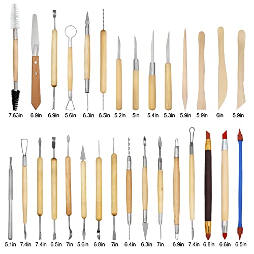 Clay Sculpting Tools,YZNlife Set of 30 Pottery Tools Clay Modelling Tools Kit Wood Clay Carving Tools Set with Storage Bag,Apron and Sleeves