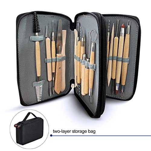 Clay Sculpting Tools,YZNlife Set of 30 Pottery Tools Clay Modelling Tools Kit Wood Clay Carving Tools Set with Storage Bag,Apron and Sleeves