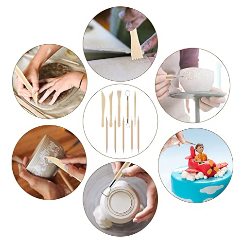 Thinp 10 Pieces Polymer Clay Tools, Wooden Clay Sculpting Tools Clay Modelling Tools Pottery Tools Kit for Adults Kids Pottery Craft Sculpting Modeling Shaping Carving and Dotting