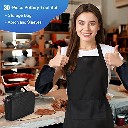 Clay Sculpting Tools,YZNlife Set of 30 Pottery Tools Clay Modelling Tools Kit Wood Clay Carving Tools Set with Storage Bag,Apron and Sleeves