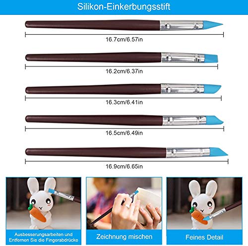 Polymer Clay Tool,14 PCS Clay Sculpting Tools 5 Wooden Dotting Tools+5 Rubber Clay Modelling Tools+4 Ball Stylus Tool for Pottery Sculpture Painting Carving Embossing Nail Art DIY Cake Decorating