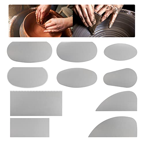 Pottery Clay Scraper Cutter, 10PCS Stainless Steel Scraping Clay Tools Sculpting, Muti-Type Ceramic Sculpture Tools for DIY Crafting Pottery Sculpting Modeling, Textured Art Dough Cake Pastry Scraper