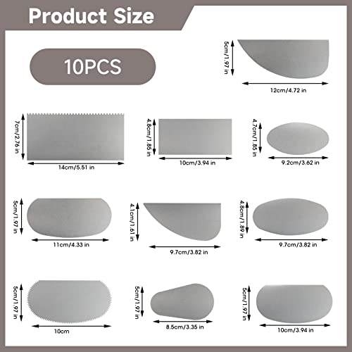 Pottery Clay Scraper Cutter, 10PCS Stainless Steel Scraping Clay Tools Sculpting, Muti-Type Ceramic Sculpture Tools for DIY Crafting Pottery Sculpting Modeling, Textured Art Dough Cake Pastry Scraper