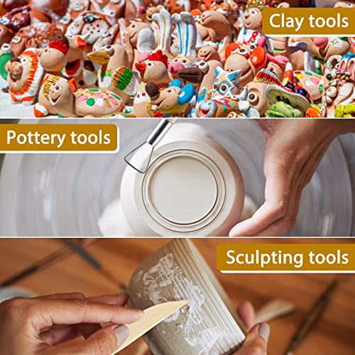 Thinp 10 Pieces Polymer Clay Tools, Wooden Clay Sculpting Tools Clay Modelling Tools Pottery Tools Kit for Adults Kids Pottery Craft Sculpting Modeling Shaping Carving and Dotting