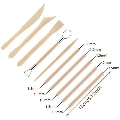 Thinp 10 Pieces Polymer Clay Tools, Wooden Clay Sculpting Tools Clay Modelling Tools Pottery Tools Kit for Adults Kids Pottery Craft Sculpting Modeling Shaping Carving and Dotting