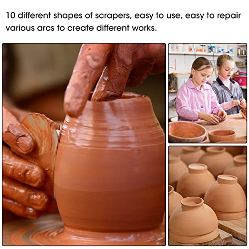 Pottery Clay Scraper Cutter, 10PCS Stainless Steel Scraping Clay Tools Sculpting, Muti-Type Ceramic Sculpture Tools for DIY Crafting Pottery Sculpting Modeling, Textured Art Dough Cake Pastry Scraper