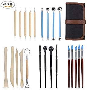 Aipaide Clay Sculpting Art Tools Kit 24 PCS Pottery Clay Sculpting Tools With a Storage Bag Ball Stylus Dotting Tools Ceramic Clay Tools Set For Engraving Embossing Shaping Ceramics Doll Carving