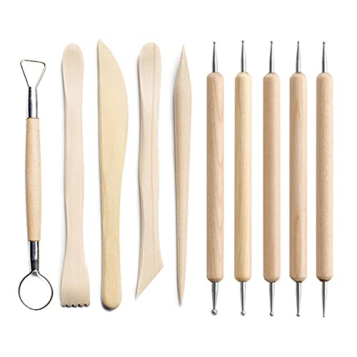 Clay Tools Clay Tools Set, 10PCS Clay Modelling Tools Kit, Wooden Clay Sculpting Tools Clay Modelling Tools Pottery Tools Kit for Adults Kids DIY Art Crafts Modeling Shaping Carving and Dotting