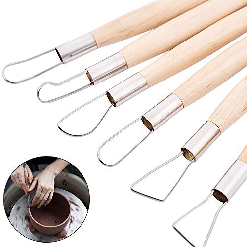Gasea 6pcs Double Ended Wooden Ribbon Cutter Clay Sculpting Tools for Pottery, Ceramics Sculpture, Carving, Scraper Craft Modelling Tools