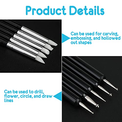 5 Clay Sculpting Tools, Pottery Kit Modelling Polymer Clay Dotting Tools Silicone Soft Rubber Tip Modelling Pen Paint Brush for Ceramic Pottery Sculpture Fondant Shaping Painting Nail Beauty (Black)