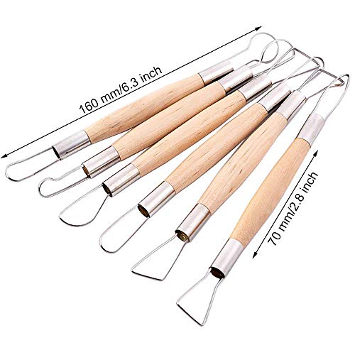 Gasea 6pcs Double Ended Wooden Ribbon Cutter Clay Sculpting Tools for Pottery, Ceramics Sculpture, Carving, Scraper Craft Modelling Tools