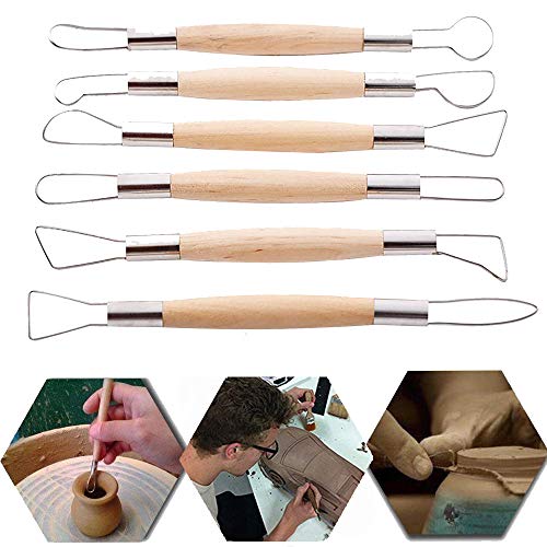 Gasea 6pcs Double Ended Wooden Ribbon Cutter Clay Sculpting Tools for Pottery, Ceramics Sculpture, Carving, Scraper Craft Modelling Tools