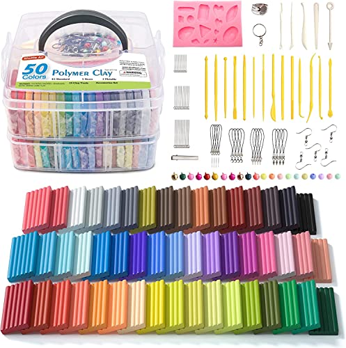 Polymer Clay, Shuttle Art 50 Colours Soft Oven Bake Modeling Clay Kit, 19 Sculpting Clay Tools and 10 Kinds of Accessories, Non-Stick, Non-Toxic, Ideal DIY Gift for Kids