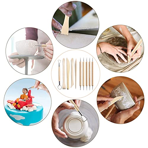 Clay Tools Clay Tools Set, 10PCS Clay Modelling Tools Kit, Wooden Clay Sculpting Tools Clay Modelling Tools Pottery Tools Kit for Adults Kids DIY Art Crafts Modeling Shaping Carving and Dotting