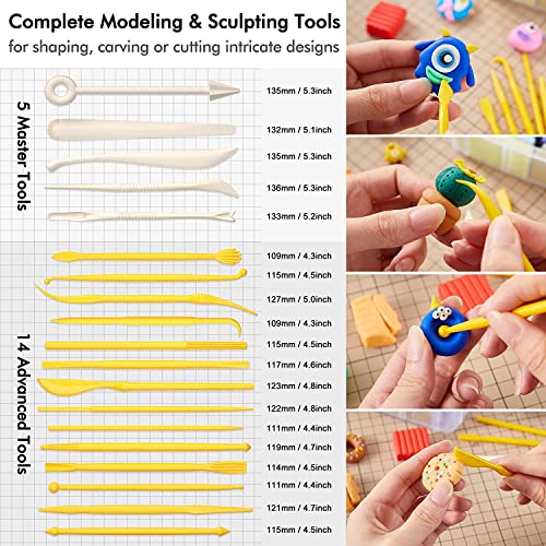 Polymer Clay, Shuttle Art 50 Colours Soft Oven Bake Modeling Clay Kit, 19 Sculpting Clay Tools and 10 Kinds of Accessories, Non-Stick, Non-Toxic, Ideal DIY Gift for Kids