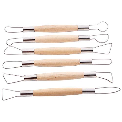 Gasea 6pcs Double Ended Wooden Ribbon Cutter Clay Sculpting Tools for Pottery, Ceramics Sculpture, Carving, Scraper Craft Modelling Tools