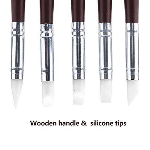 5pcs/set Silicone Carving Art Pen Pottery Sculpture Clay Shaping Watercolor Painting DIY Tools Flexible Silicone Rubber Clay Colour Shaping Modeling Wipe Out Tools Soft Tips Shapers Nail Art