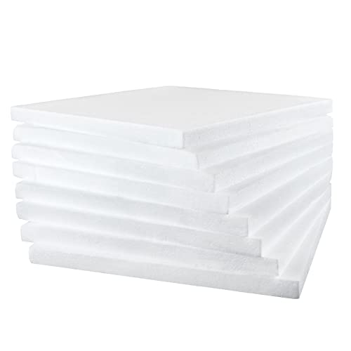 AHUNTTER 8 Pack Craft Styrofoam Blocks 30 x 30 x 2cm Rectangle Polystyrene Foam Bricks Smooth Foam Block for Sculpture Modeling DIY Arts Crafting Kids Class Floral Arrangement – White
