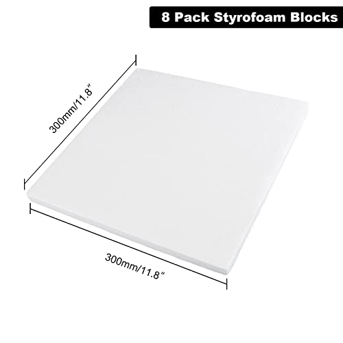 AHUNTTER 8 Pack Craft Styrofoam Blocks 30 x 30 x 2cm Rectangle Polystyrene Foam Bricks Smooth Foam Block for Sculpture Modeling DIY Arts Crafting Kids Class Floral Arrangement – White