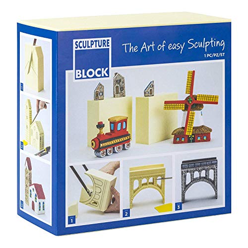 Sculpture Block Polyurethane Foam Carving Block, Hard, White, 6 x 6 x 3 inches