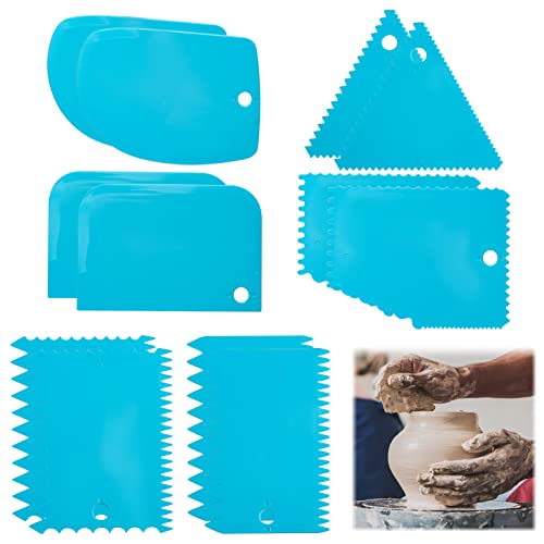 12 Pcs Clay Scraper, Plastic Clay Sculpture Modeling DIY Tools, Comprehensive Collection of Premium Ceramic Serrated Kit for Pottery Art, Sculpting & Craft Carving Set (Blue)