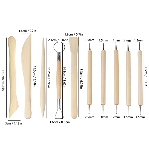 Zeayebsr 10 Pcs Polymer Clay Tools,Wooden Pottery Clay Sculpture Carving Tool Set,Pottery Sculpting Tools Set,Ceramic Clay Modeling Tool Kit for Pottery,Embossing, Ceramics Sculpture,Carving,Modeling