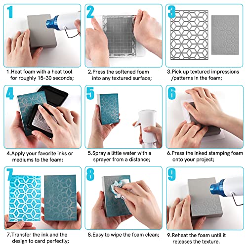 6 Pcs Large Stamping Foam Grey Moldable Foam Stamps Plastic Dry Foam Stamp Pad Cut and Dry Foam Stamping Foam Block for for Sculpture, Modeling, DIY Arts and Handicrafts Projects