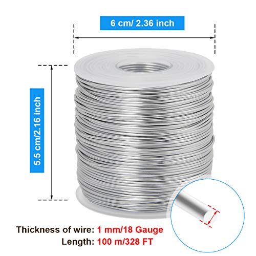 CoiTek 18 Gauge (1 mm) Aluminum Craft Wire 328 FT (100 m) Bendable Aluminum Wire for Crafting Wire Soft DIY Metal Craft Art Wire - Silver, 18 Gauge