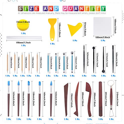 Glarks 28Pcs Carving Modeling Clay Sculpting Tools Set Including Plastic Modeling Tools, Dual-End Dotting Clay Tools, Ball Stylus, Silicone Tip Pens and Sculpture Knives for Embossing Art, Coloring