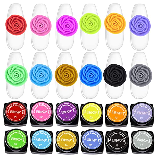 Elite99 12 Color Sculpture Gel 3D Carving Gels for Nail Art Decoration Kit, Creative DIY Nail Art Painting Carved Soak Off Polish Flowers Design Modeling Tool