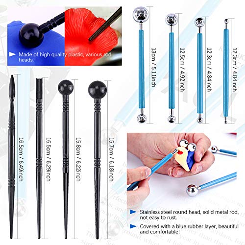 Glarks 28Pcs Carving Modeling Clay Sculpting Tools Set Including Plastic Modeling Tools, Dual-End Dotting Clay Tools, Ball Stylus, Silicone Tip Pens and Sculpture Knives for Embossing Art, Coloring