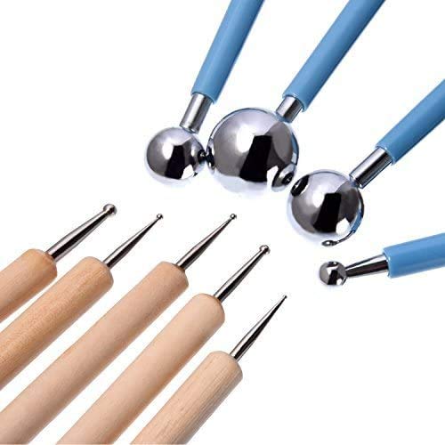 AKORD 9 Pieces Ball Stylus Tools Dotting Sculpting Modeling Tools Clay Ceramics Pottery Carving Modelling Tool Embossing Sculpting Set