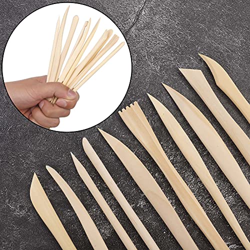 GOTH Perhk 10 Pcs Clay Sculpture Tools, Wooden Ceramic Clay Modeling Tools Set for Art Crafts, Sculpture, Cutting, Shaped