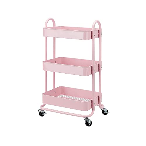 Amazon Basics 3-Layer Kitchen Trolley with 360 Degree Wheels for indoor and outdoor use, Dusty Pink