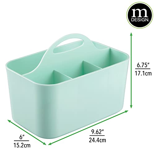 mDesign Art Supplies Organiser – Practical Plastic Arts and Crafts Storage Box with Carrying Handle – Desk Organiser with Compartments for Storing Many Items – Mint Green