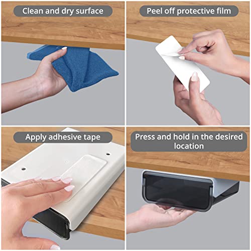 FNG8 Stick On Pull Out Drawer - Multipurpose Plastic Under Table Drawer with Self Adhesive Backing for Home Office Desk Accessories, School Supplies Organizer, Arts & Crafts Storage Tray