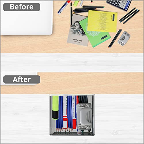 FNG8 Stick On Pull Out Drawer - Multipurpose Plastic Under Table Drawer with Self Adhesive Backing for Home Office Desk Accessories, School Supplies Organizer, Arts & Crafts Storage Tray